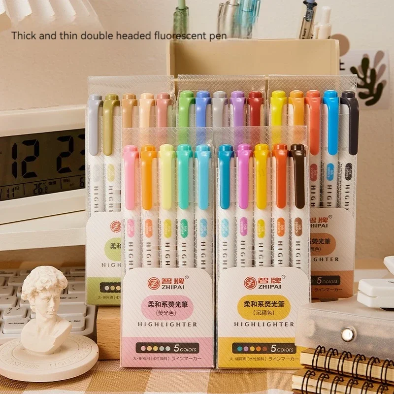 Highlighter Set Pastel - 5 colori/scatola Evidenziatore a doppia testa